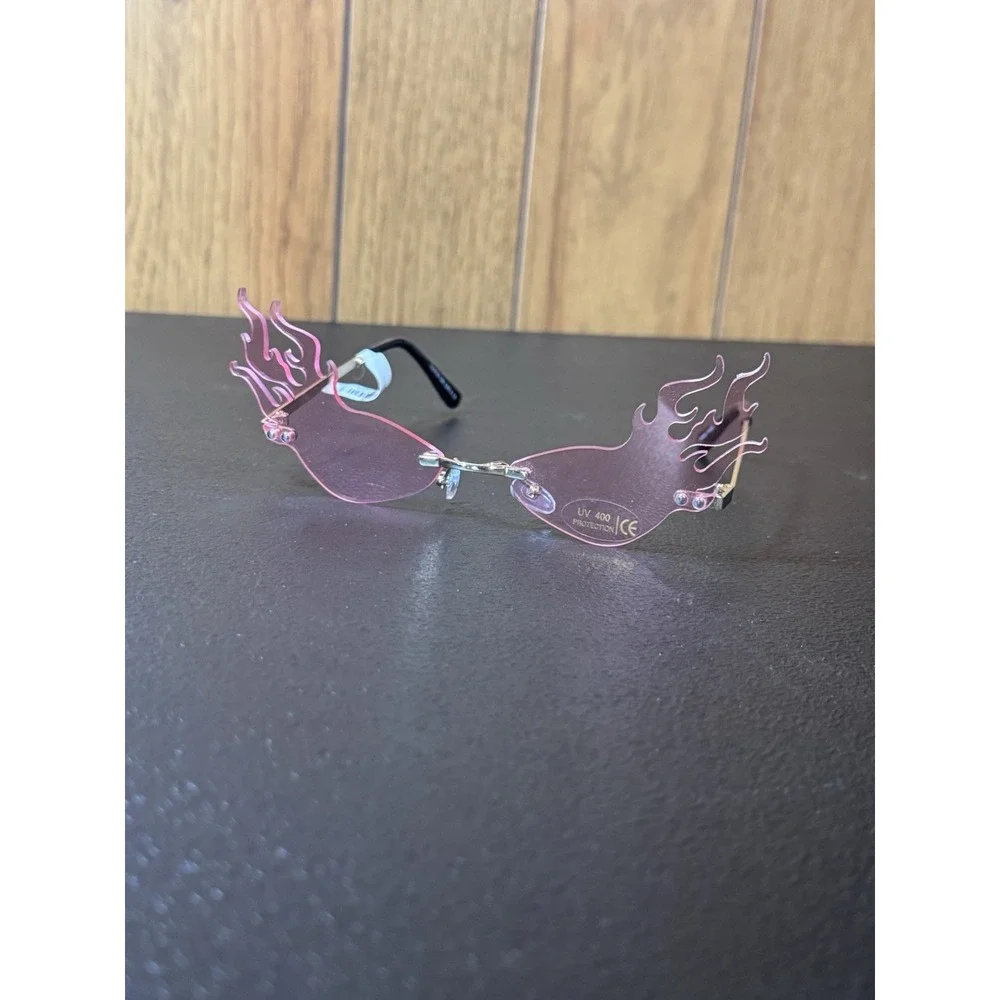 Pink Fire Flame Sunglasses- Rimless Flame Sunglasses with Case-Brand New